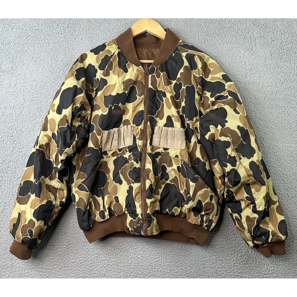 VTG 80s Columbia Reversible Bomber Jacket Mens Medium Frog Camo Duck Hunting